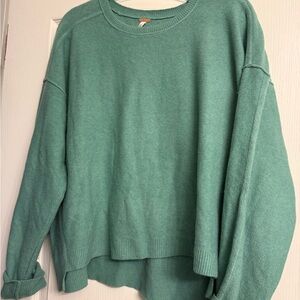 Free People Relaxed Scoop Crewneck Sweater in Green